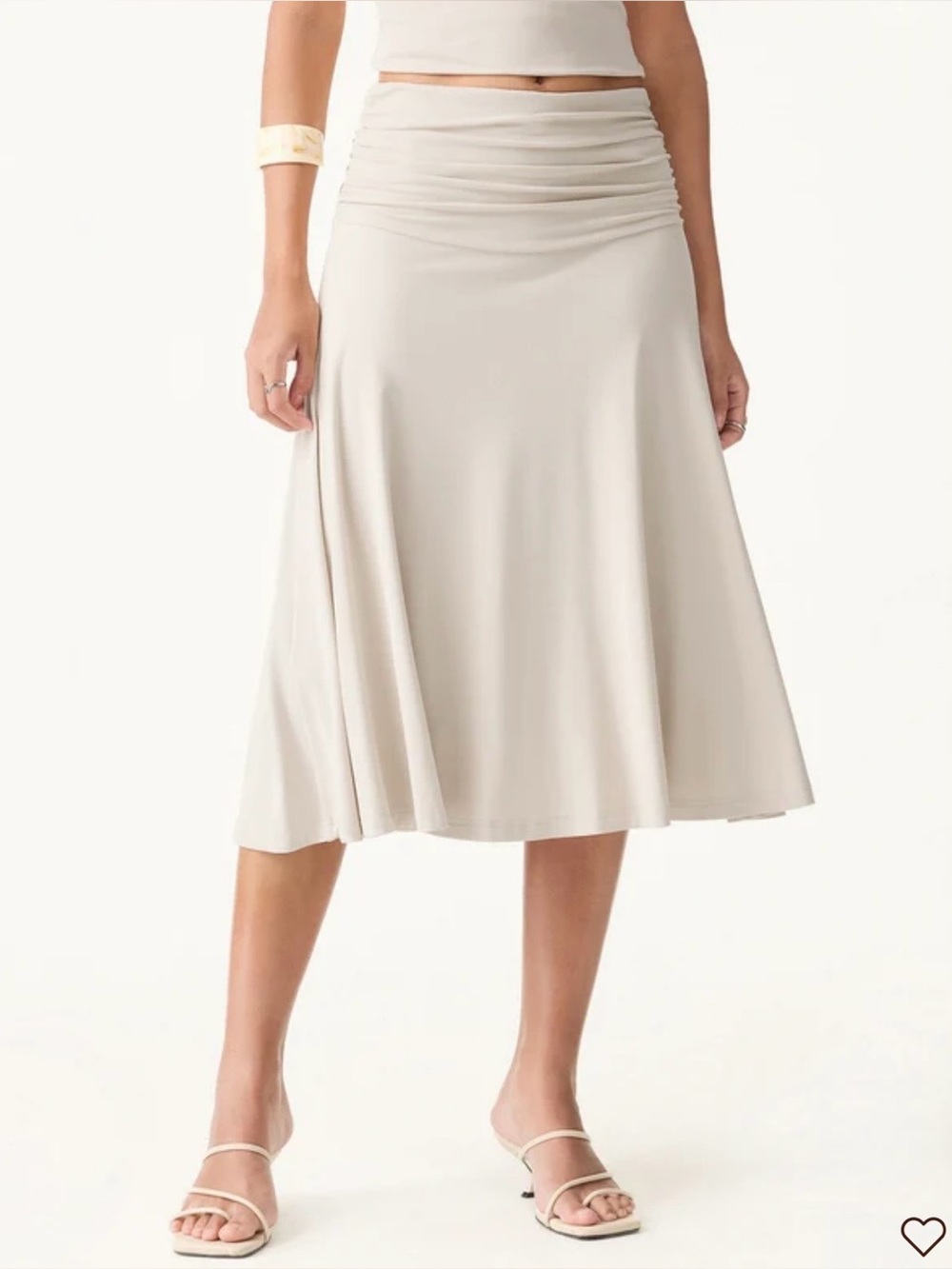 NWT OGL flowy side ruched a-line midi skirt cream beige fog size M